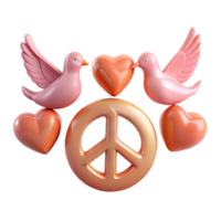 Peace, Love, and Doves 3D Render of a Peace Sign with Hearts and Doves png