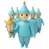 3D Rendered Cartoon Characters in Line with Lantern png