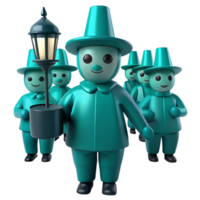 3D Cartoon Characters in a Line Holding a Streetlamp png