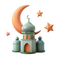 crescente lua, estrelas, e mesquita 3d render png