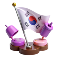3D Render of South Korean Flag with Decorative Objects png