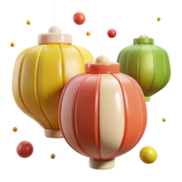 3D Rendered Colorful Lanterns with Floating Orbs png