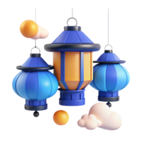 3D Rendered Festive Lanterns with Clouds png