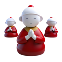 Three Smiling Figures in Red Robes with Hands in Prayer Position png
