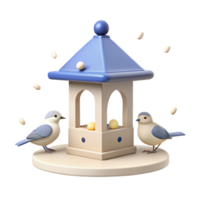 3D Render of Two Birds at a Bird Feeder png