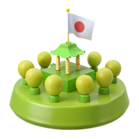3D Rendering of a Green Park with a Pavilion and a Japanese Flag png