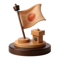 3D Render of a Flag With a Red Circle on a Wooden Pole png