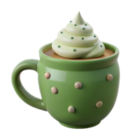 Whipped Cream Topped Green Mug with Polka Dots png