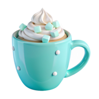 Whipped Cream and Marshmallow Topped Drink in a Blue Mug png