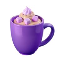 Purple Mug of Hot Chocolate with Whipped Cream and Marshmallows png