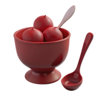 Red Bowl with Round Objects and Spoon png