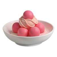 Pink Balls and Noodles in a White Bowl png