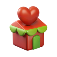 3D Render of a Red House with a Heart on Top png
