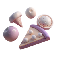 3D Render of Pizza Slice with Various Shapes png