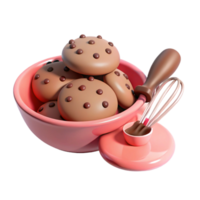 Chocolate Chip Cookies in a Pink Bowl with a Whisk png