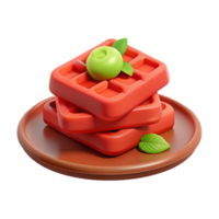 Stack of Red Waffles with Green Apple and Leaves png