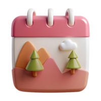 3D Calendar Icon with Mountains and Trees png