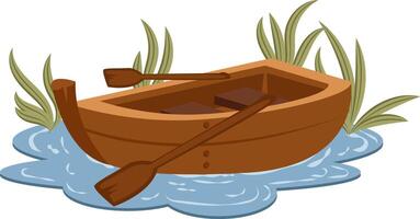 Wooden Rowboat Floating on Calm Waters vector