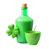 Green Bottle and Bowl with Clover Leaf png