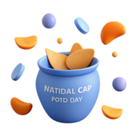 3D Illustration of a Jar with the Text Natal Cap POTD Day Surrounded by Falling Shapes png