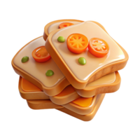 3D Rendered Stack of Toast with Tomato and Green Pea Toppings png