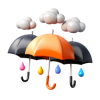Colorful Umbrellas and Raindrops Under Cloudy Sky png