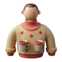 3D Render of a Person Wearing a Sweater with Two Cups of Coffee png