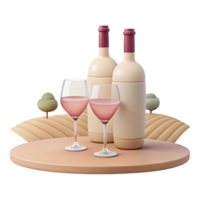 Two Glasses of Rose Wine and Two Bottles on a Table png