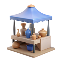 3D Render of a Market Stall with Assorted Pottery png