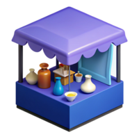 3D Render of a Market Stall with Various Items png