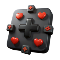 3D Rendered Game Controller with Hearts and Plus Symbols png