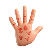 Five Finger Hand with Red Hearts and Cross Symbol png