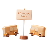 3D Rendered Illustration of Two Retro Vans with a Sign that Reads Ros Posa Days png