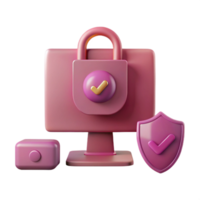 Secure and Protected 3D Illustration of a Computer with a Lock and Shield png