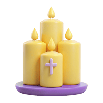 quatro amarelo velas com Cruz em roxa base png