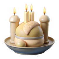 Three Candles, A Round Object, and a Crescent Shape on a Plate png
