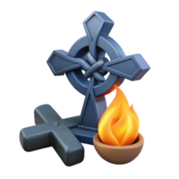 3D Render of Cross with Flame png
