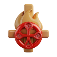 3D Render of a Cross with a Flame and Circle png