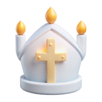 3D Render of a White Hat with a Cross and Candles png