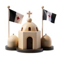 3D Render of a Small Church with a Cross and Flags png