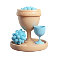 3D Render of a Stylized Goblet, Wine Glass, and Grapes on a Tray png