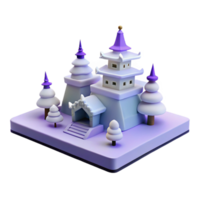 3D Render of a Purple and White Pagoda with Surrounding Trees png