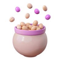 3D Rendered Cartoon Pot with Eggs and Other Objects png
