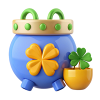 3D Render of a Pot with a Four-Leaf Clover png