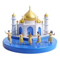 3D Illustration of People Dancing in Front of a Mosque png