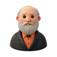 3D Cartoon Senior Man with Grey Beard and Black Suit png