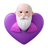 Elderly Man With a Heart 3D Illustration of a Senior Citizen with a Purple Heart png