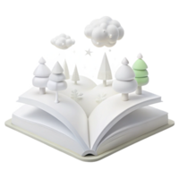Open Book with 3D Forest and Clouds png