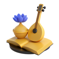 3D Render of a Book, a Lute and a Flower png