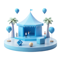 3D Render of a Summer Festival Scene with a Tent, Palm Trees, and Balloons png